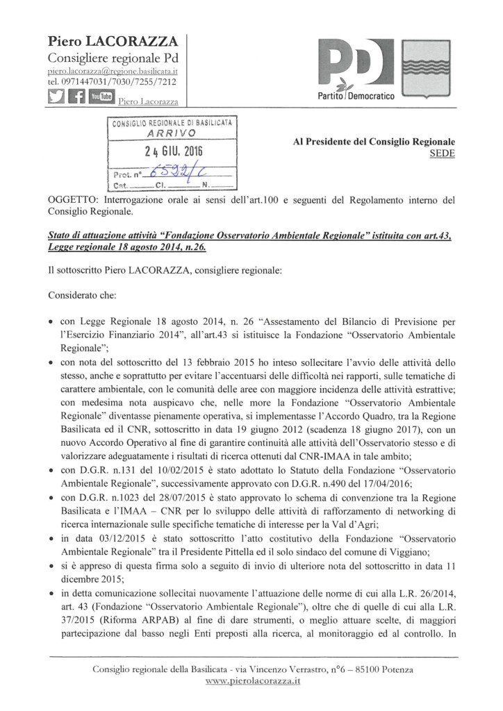 Interrogazione su Fondazione Osservatorio Ambientale_1