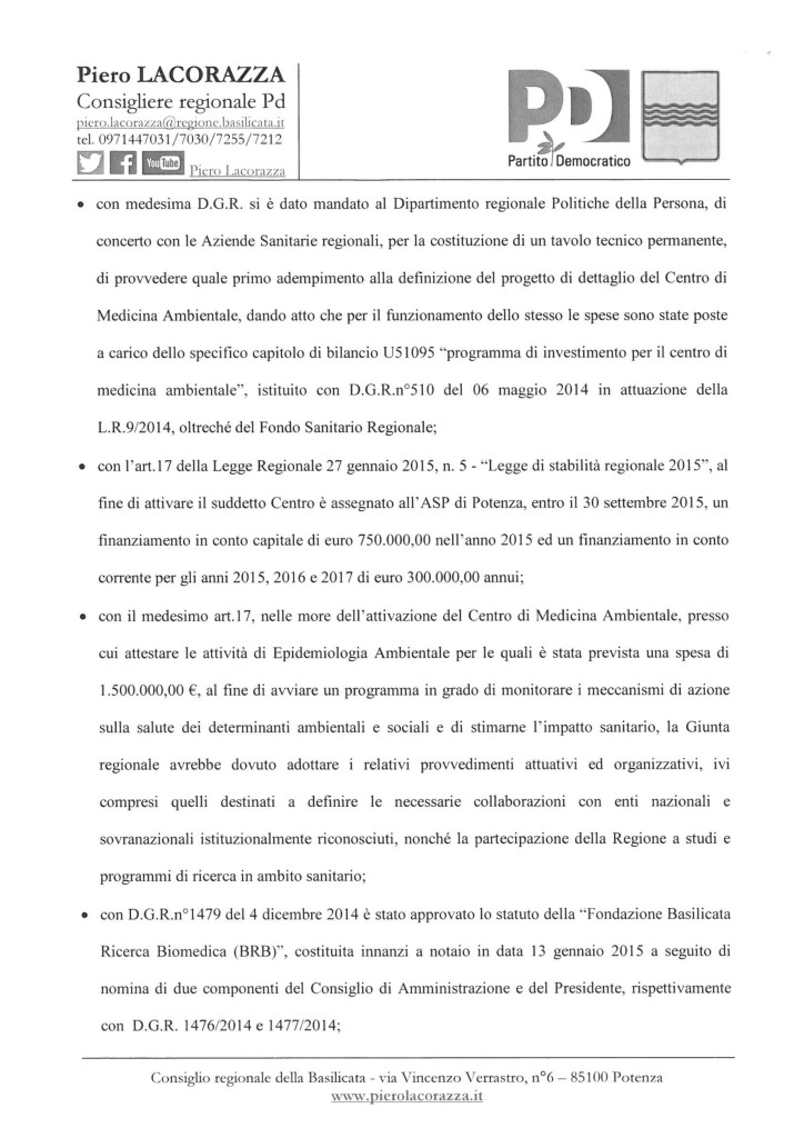 Interrogazione su Stato di attuazione medicina ambientale e indagine epidemiologica_2