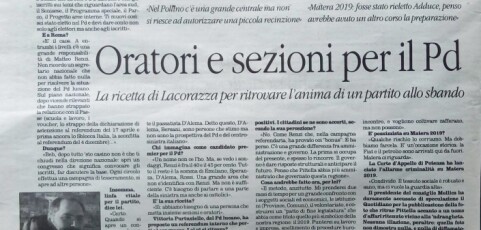 Politica. Lacorazza: “Oratori e sezioni per il Pd”.